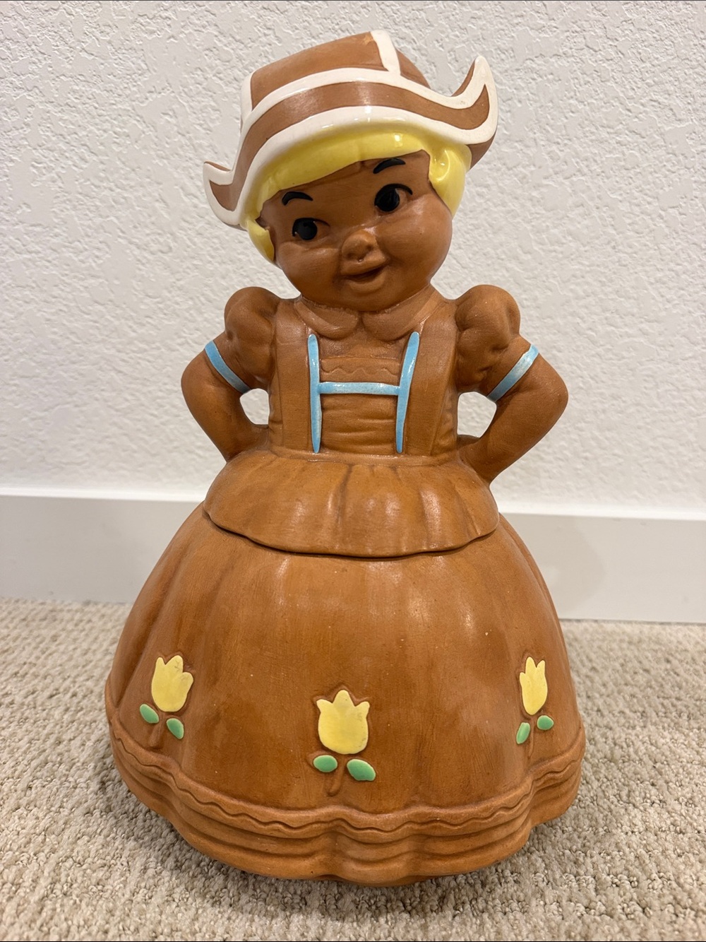 Vintage 1950s Twin Winton Dutch Girl Cookie Jar Brown California Pottery MCM